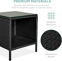Vista 5 de Best Choice Products - Juego de 3 piezas de muebles de mimbre para conversación de patio, ahorrador de espacio, para jardín, con mesa auxiliar
