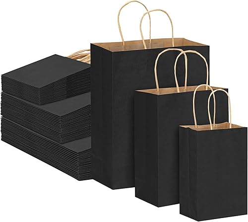 Moretoes 75 bolsas de regalo negras con asas, (8-10-12 pulgadas), bolsas de regalo de varios tamaños a granel, bolsas de papel kraft para pequeñas disponible en Yaxa Peru
