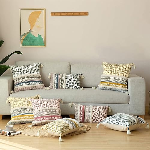 Miniatura 6 de blue page Fundas de almohada decorativas de tejido de algodón bohemio para sofá, dormitorio, sala de estar, fundas de almohada modernas para