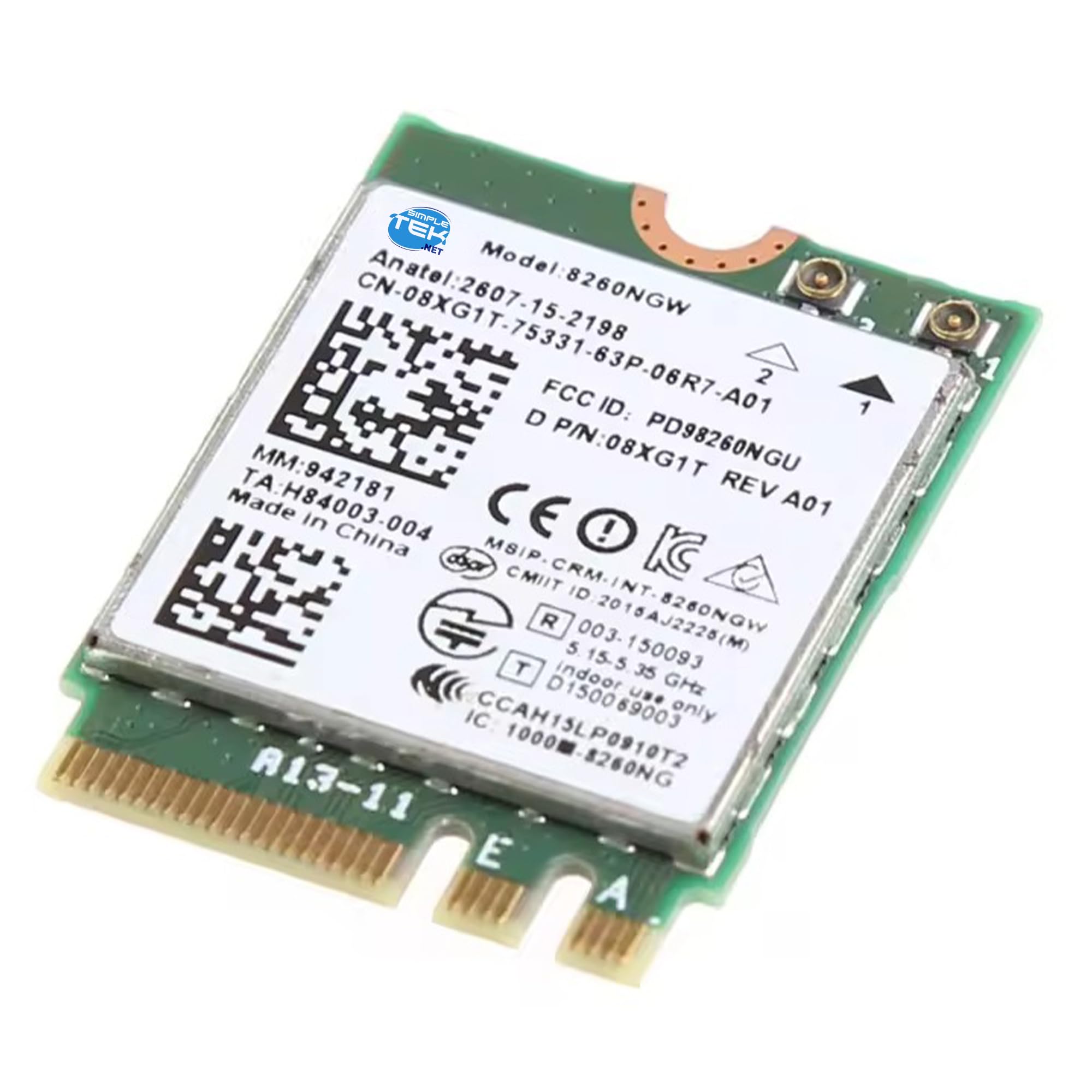 SIMPLETEK - Modulo Interno Wifi + Bluetooth 8260NGW M.2 Wireless 08XG1T Scheda di Rete Notebook Laptop PC AiO (Ricondizionato)