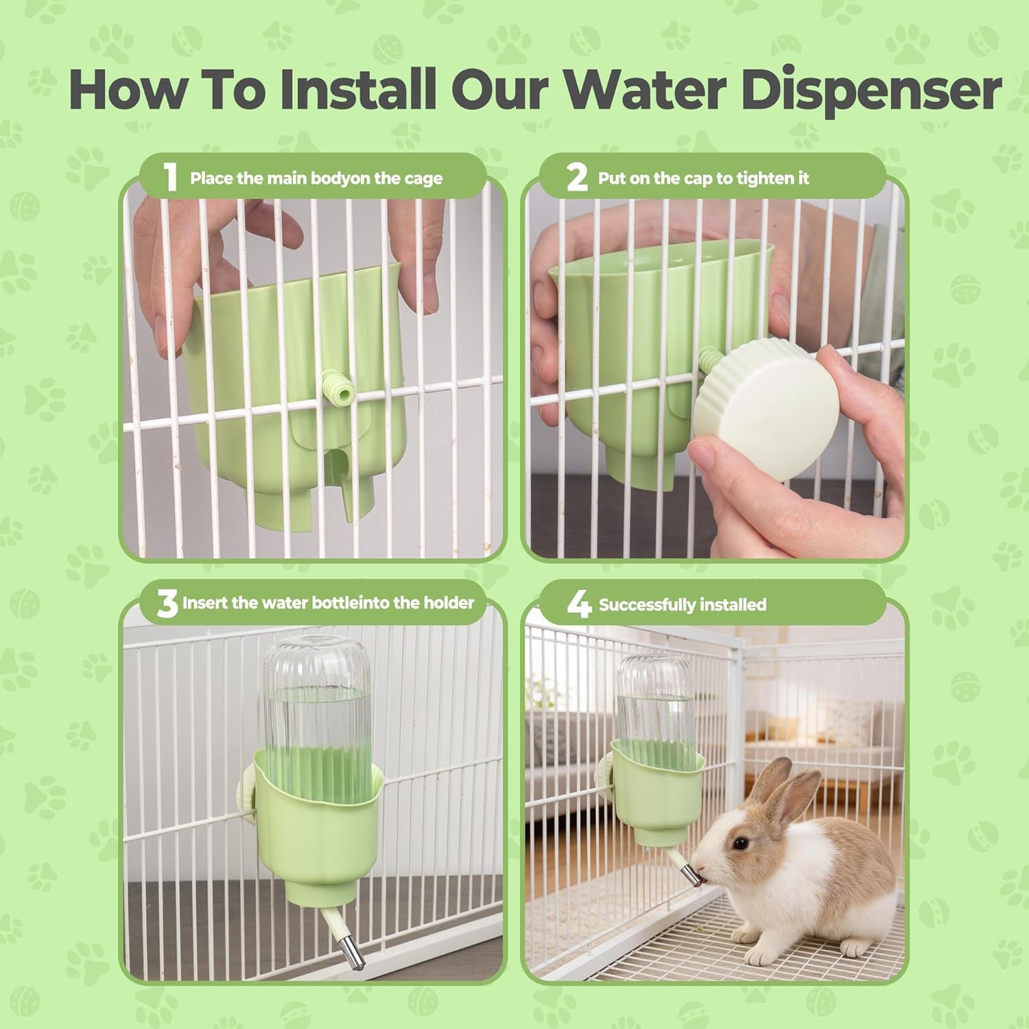 Guinea Pig Water Dispenser for Cage 12oz Hanging Rabbit/Hamster Water Bottle No Drip Automatic Bunny Water Bottle No Leak Small Animal Water Bottle with a Ceaning Brush for Chinchilla Ferret Hamster