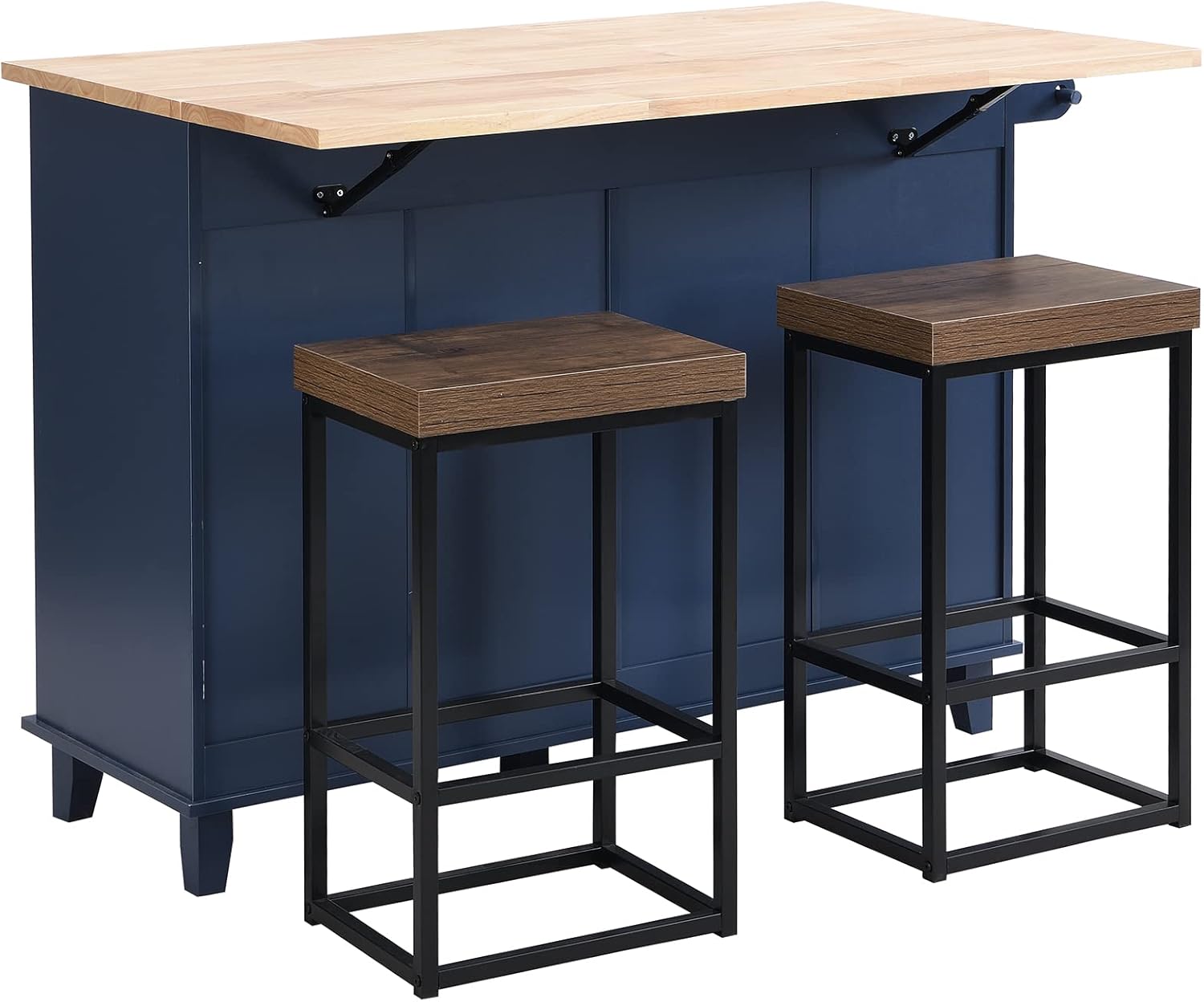 Kitchen Island with Storage and Drop Leaf Utility Kitchen Island Set with 2 Seatings, 4 Drawers, Storage Cabinet and Towel Rack, Blue