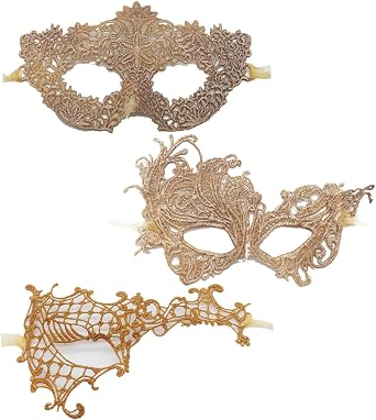 TFTSR Masquerade Masks for Women Couples,Men Mardi Gras Mask,Girls Black Gold Lace Costume,Adult Venetian Party Dress
