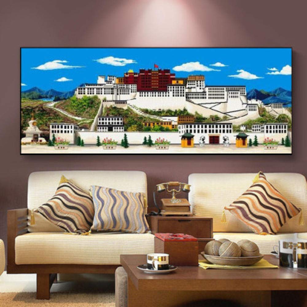 5D Diy Diamant Peinture Point De Croix Chine Potala Palais Bâtiment Résine Percer Autocollant Grande Taille Kit De Broderie De Mosaïque-60 * 120Cm (Round_Diamond)