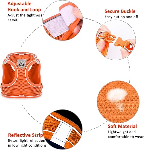 Miniatura 9 de Juego de arnés y correa para caminar, chaleco a prueba de escapes con malla suave, correa ajustable, tiras reflectantes para gatitos, gatos y