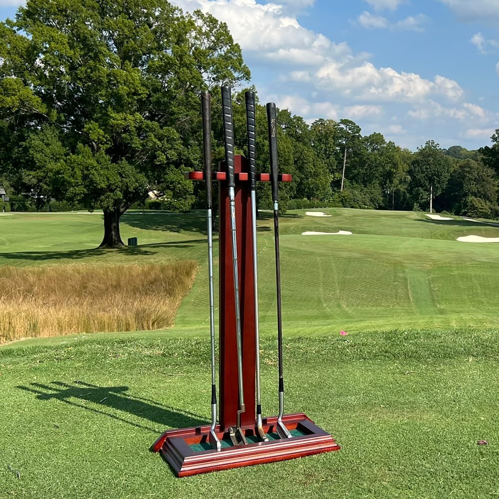 Premium Wooden Golf Putter Stand | Solid Wood with 3 Color Options | Perfect for Golf Simulators | 4 Putter Capacity | Great for Home or Office (Cherry)