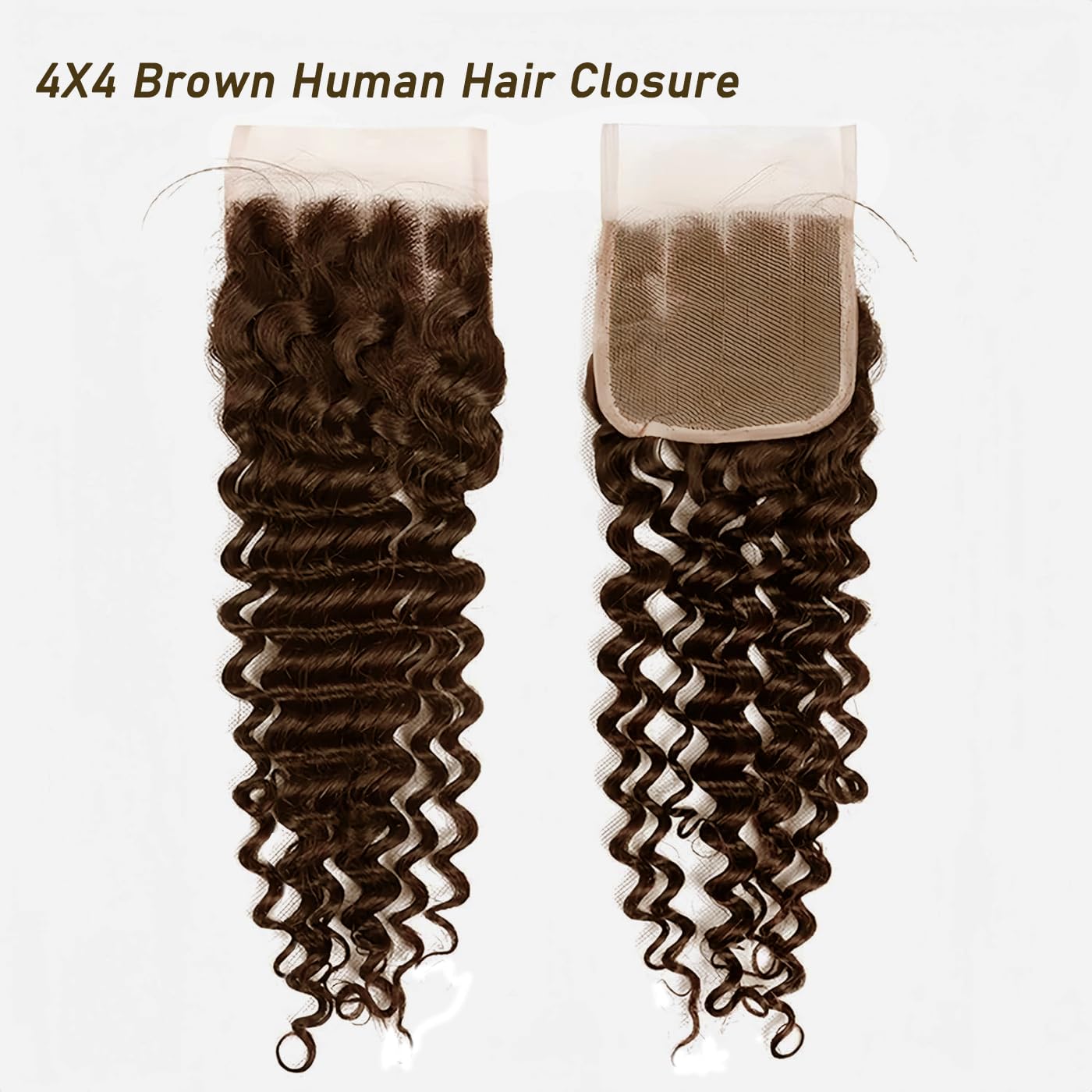 4x4 Deep Wave Brown Closure Brazilian Human Hair Extensions Preplucked Bleached Knots Sew In Virgin Hair Wet And Wavy Transparent Lace Closure 12 Inch