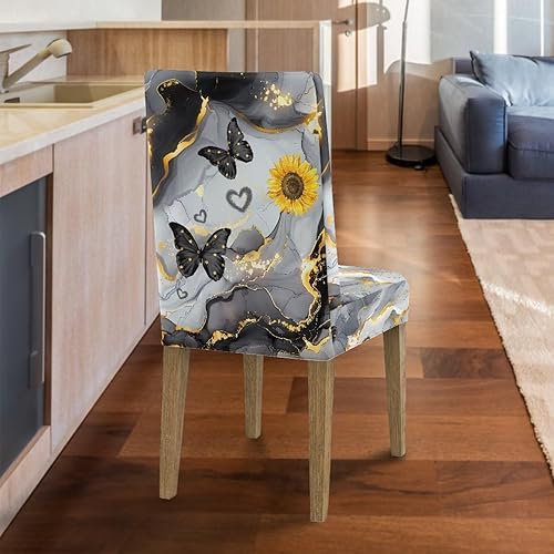 Miniatura 6 de HUGS IDEA Butterfly Marble Texture Dining Chair Covers Set of 6 Stretch Kitchen Chair Covers Washable Dining Chairs Slipcovers Cubre Sillas para
