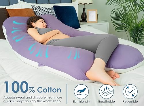 Miniatura 76 de QUEEN ROSE Almohadas de embarazo, almohada corporal refrescante en forma de U de 60 pulgadas para dormir, almohada de maternidad extra larga