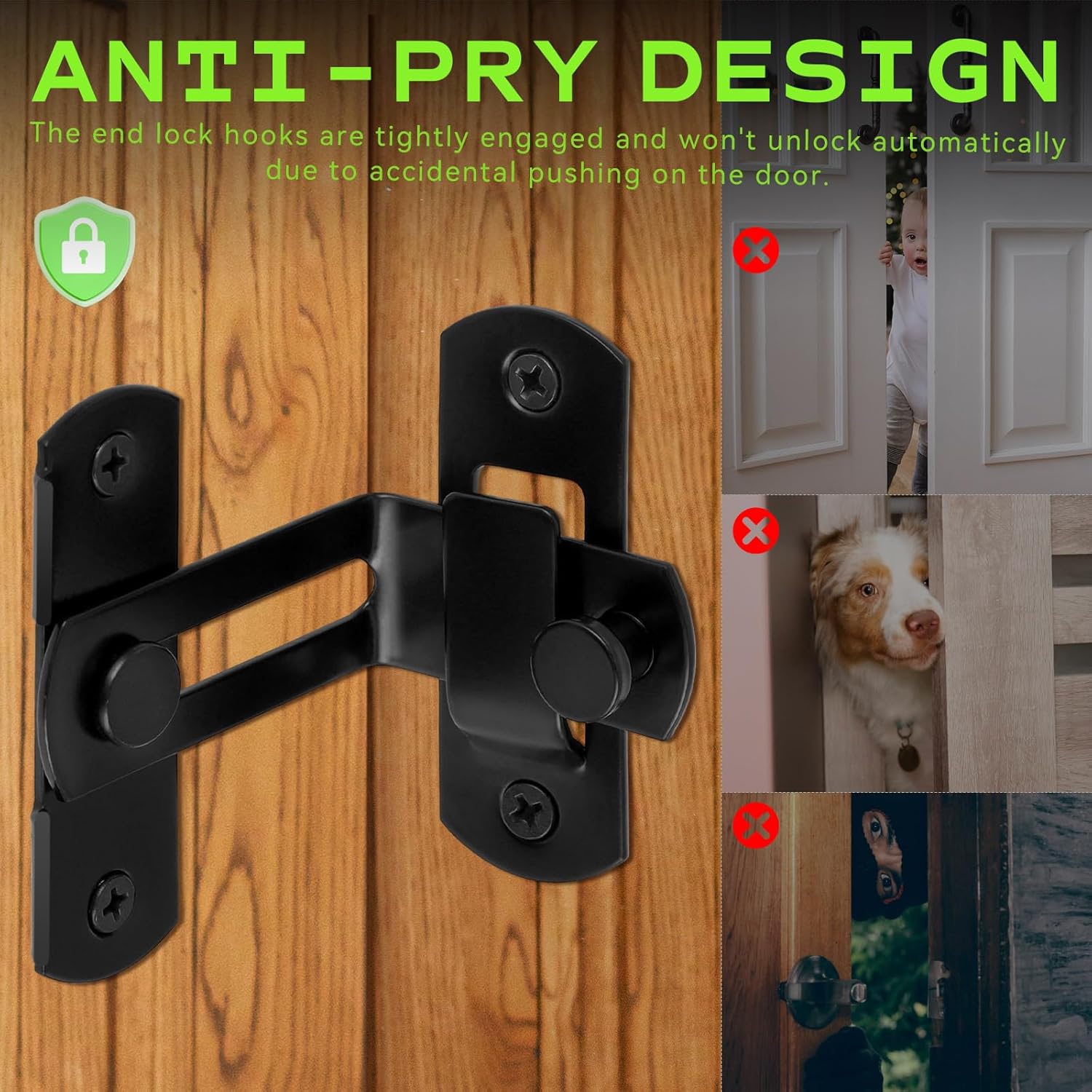 Barn Door Lock, 90 Degree Flip Latch, Angle Door Latch Buckle, Gate Latch for Barn, Pantry, Sliding Door, Pet Door, 201 Stainless Steel Gate Hardware Black