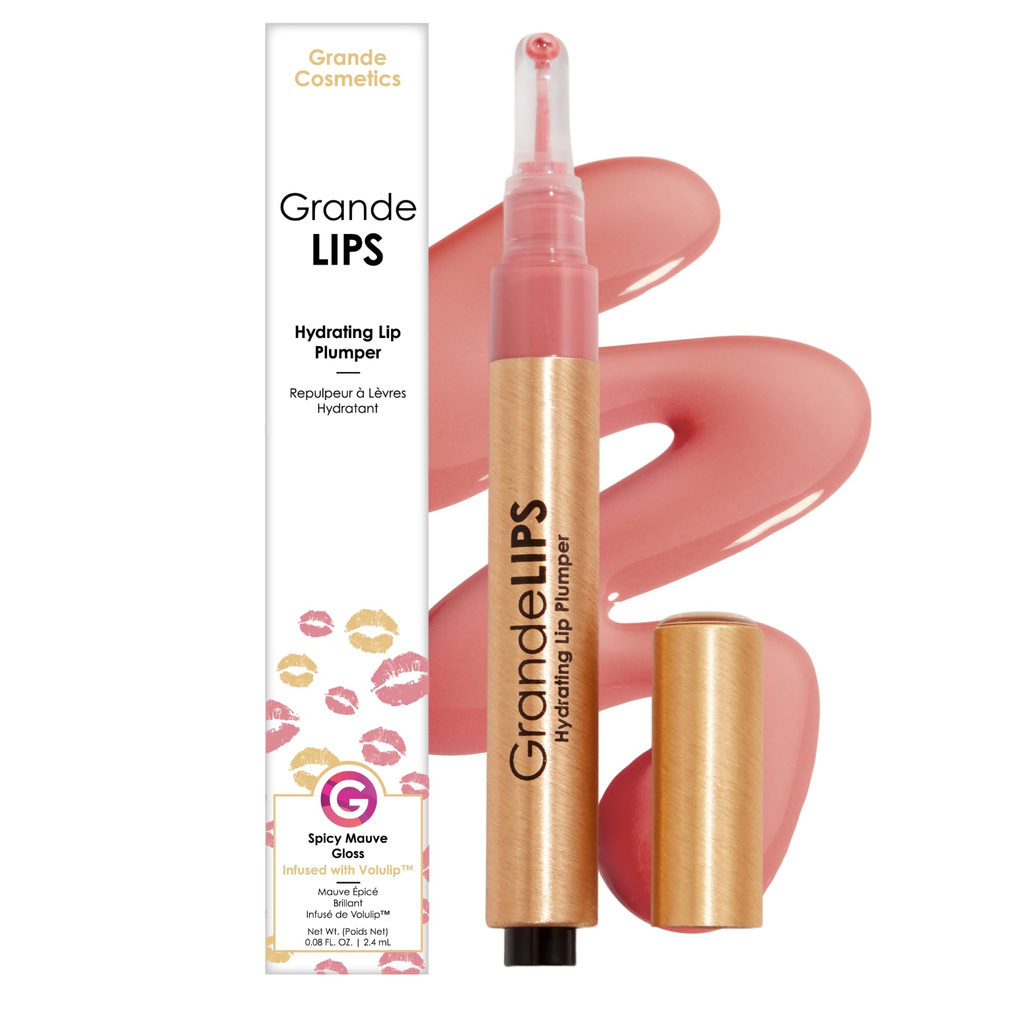 Grande Cosmetics GrandeLIPS Hydrating Lip Plumper, Gloss, Spicy Mauve, Gold, 1 Count (Pack of 1)