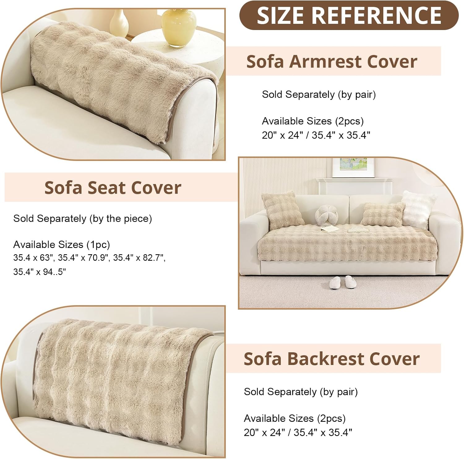 OstepDecor Faux Fur Couch Cover, Soft Plush Couch Covers for Sofa, Fuzzy Cozy Bubble Sofa Covers Washable, Pet Friendly Couch Protectors for Dogs, Dog Mat for Couches and Sofas (35.4" x 70.9", Khaki)