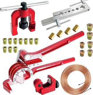 3/16 Inch Brake Line Kit Include 25 FT Copper-Plated Brake Lines with 20pcs Fitting, Single Flare Tool, Brake line Bender and Tube Cutter, 3/16 Inch Brake Line Tools kit