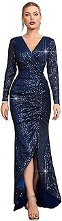 Women's Formal Sequin Bodycon Long Sleeve Prom Dresses Elegant Evening Party Maxi Dresses - Buy now
