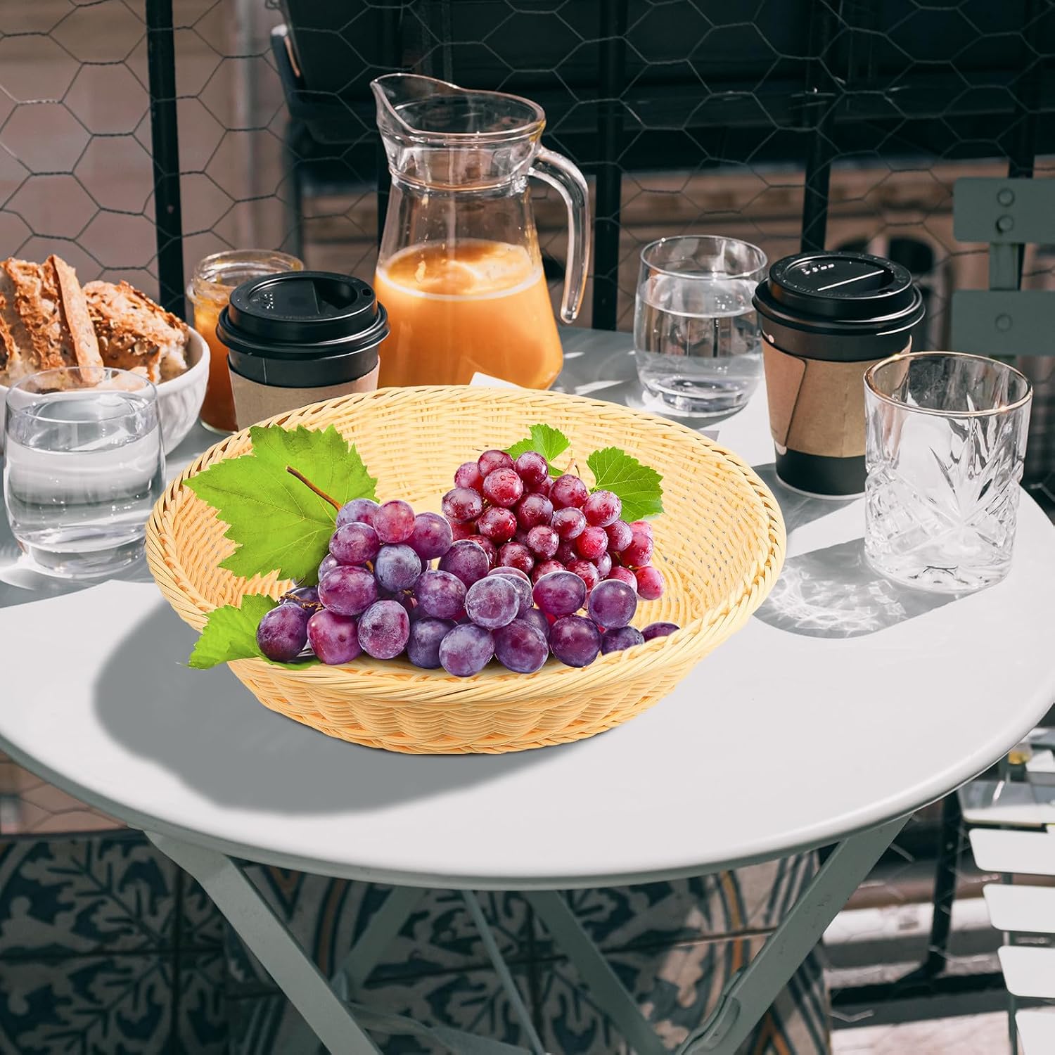 Woven Bread Basket Decorative Bread Basket Beige 35cm Diameter 7.5cm Height Imitation Rattan for Kitchen Fruit and Snack Serving