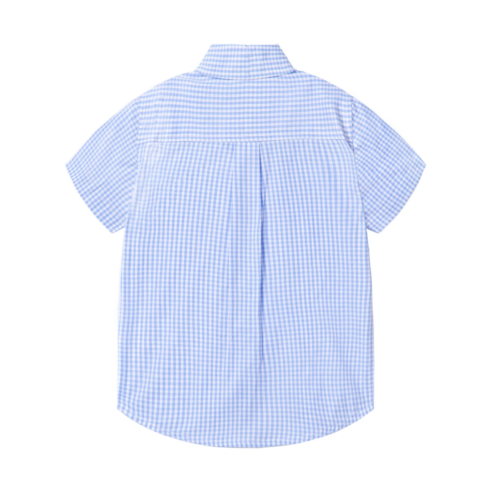 Mud Kingdom Camisa de manga corta con botones para niños, cuello redondo, parte inferior redonda, plisada, casual, verano