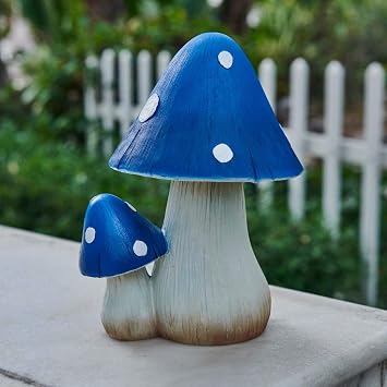 Mushroom Decor Fairy Garden Accessories - Outdoor Garden Decor Mushrooms Ornament for Garden Decoration Garden Gnomes Favorite Mushroom Statues 8" Blue