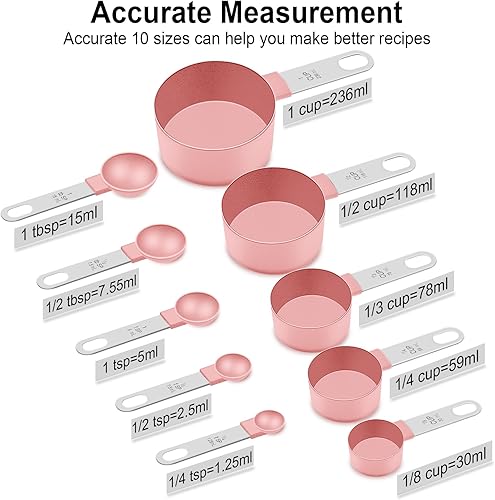 Miniatura 3 de Juego de tazas y cucharas medidoras, 10 herramientas de medición de anidación, accesorios esenciales de cocina con mango de acero inoxidable para
