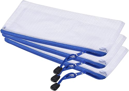 YOKIVE Paquete de 3 bolsas de malla con cremallera, bolsillos de malla impermeables para archivos, bolsa de plástico para billetes de documentos,
