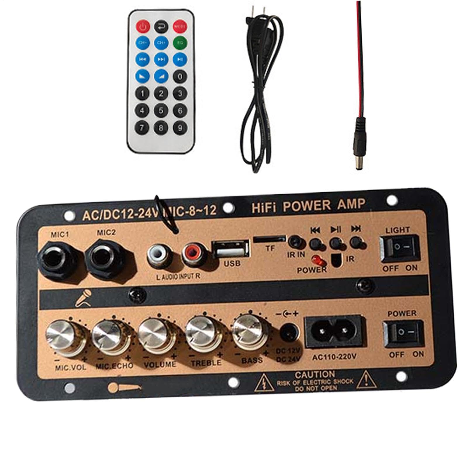 Hochleistungsverstärkerkarte, Auto-Leistungsverstärkerkarte, Stereo-AMP-Modul 12 V und 24 V mit digitaler Anzeige | Kabellose Lautsprecherkarte mit Fernbedienung,
