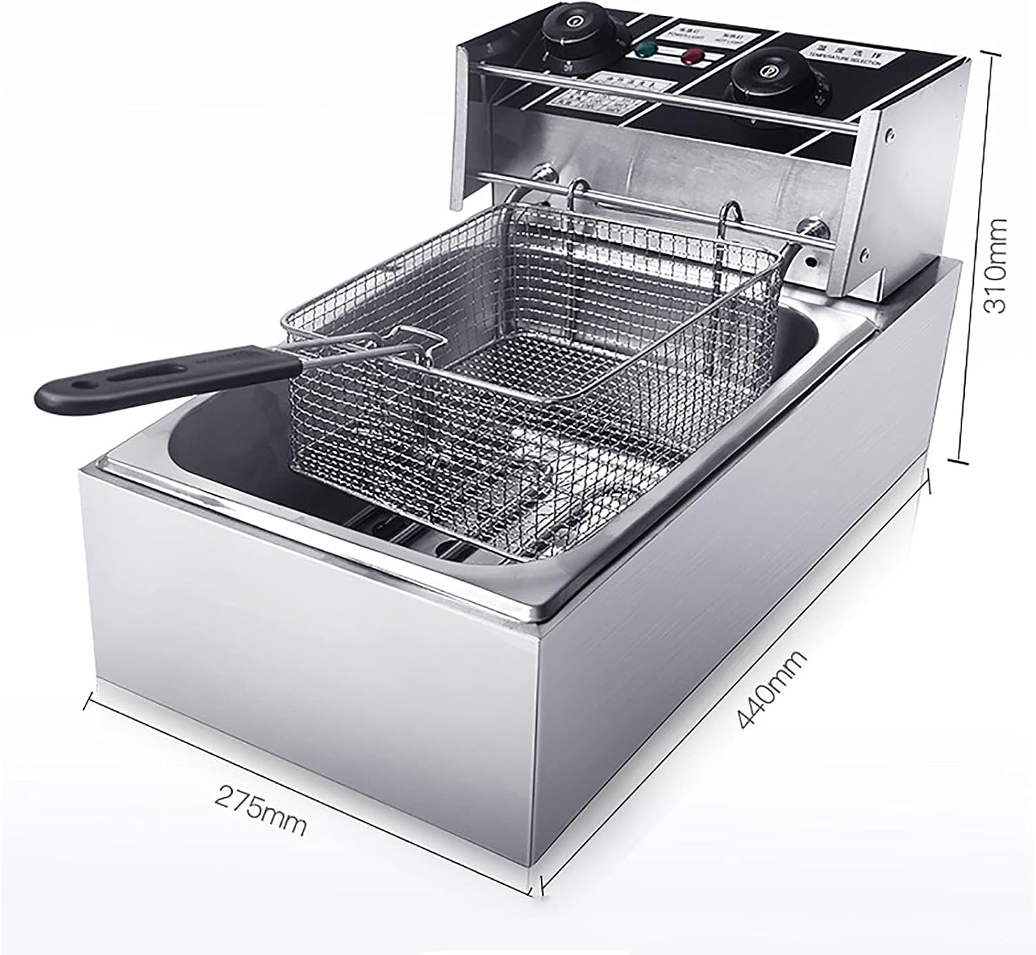Professional Electric Deep Fryer, Large Capacity Stainless Steel Commercial Frying Machine, with Basket &Lid, Temperature Control Function, for Commercial and Home