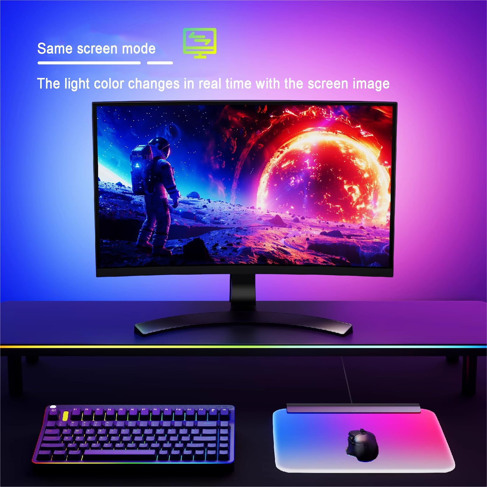 Tappetino per Mouse da Gaming Retroilluminato RGB, Tappetino per Mouse con Luce a LED, Retroilluminazione RGB con Sincronizzazione dei Colori del Monitor, Dimensioni Grandi 36,5x31,8 Cm