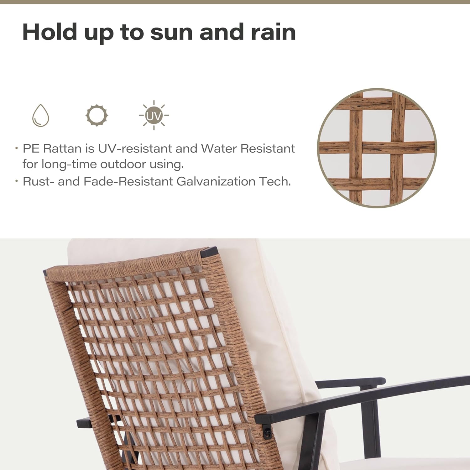 3 Piece Wicker Swivel Rocking Chair Set, Beige Floral Rattan Weave Patio Furniture, Indoor Outdoor Use for Porch, Backyard & Balcony with 2 Rocking Chairs & 1 Side Table