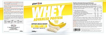 Per4m Whey Protein Powder | High Protein Shake for Muscle Growth & Recovery | Low Sugar Gym Supplement | Sports Nutrition Drink + Amino Acids (1800g, Banana)