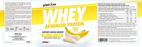 Per4m Whey Protein Powder | High Protein Shake for Muscle Growth & Recovery | Low Sugar Gym Supplement | Sports Nutrition Drink + Amino Acids (1800g, Banana)
