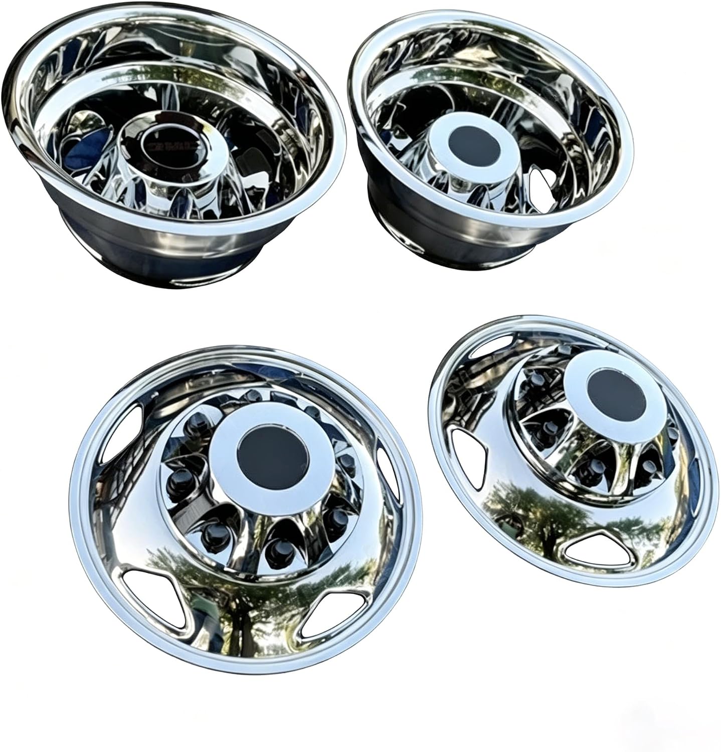 17" Stainless Steel Dually Wheel Simulators Compatible with Chevy Silverado 3500HD / GMC Sierra 3500HD 2011-2026 DRW 2 Front 2 Rear Dual Wheel Rim Covers Set, Includes Wheel Center Caps