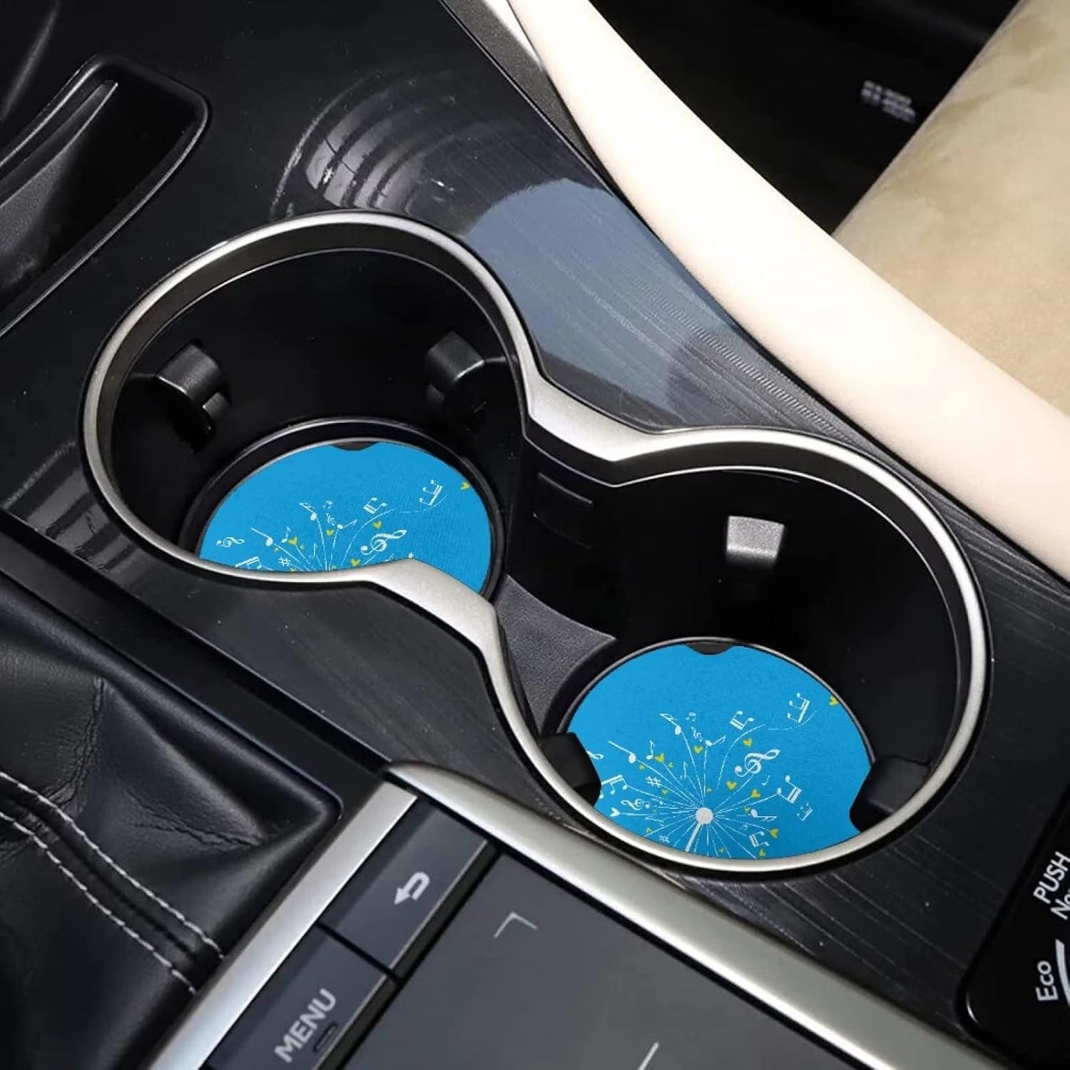 doginthehole Floral Car Coasters 2pcs Cup Holder Coasters Music Notes Funny Coaster for Drink to Keep Cupholder Clean,Non Slip Auto Interior Accessories Set Kitchen Table Coaster Mats, Blue image 2