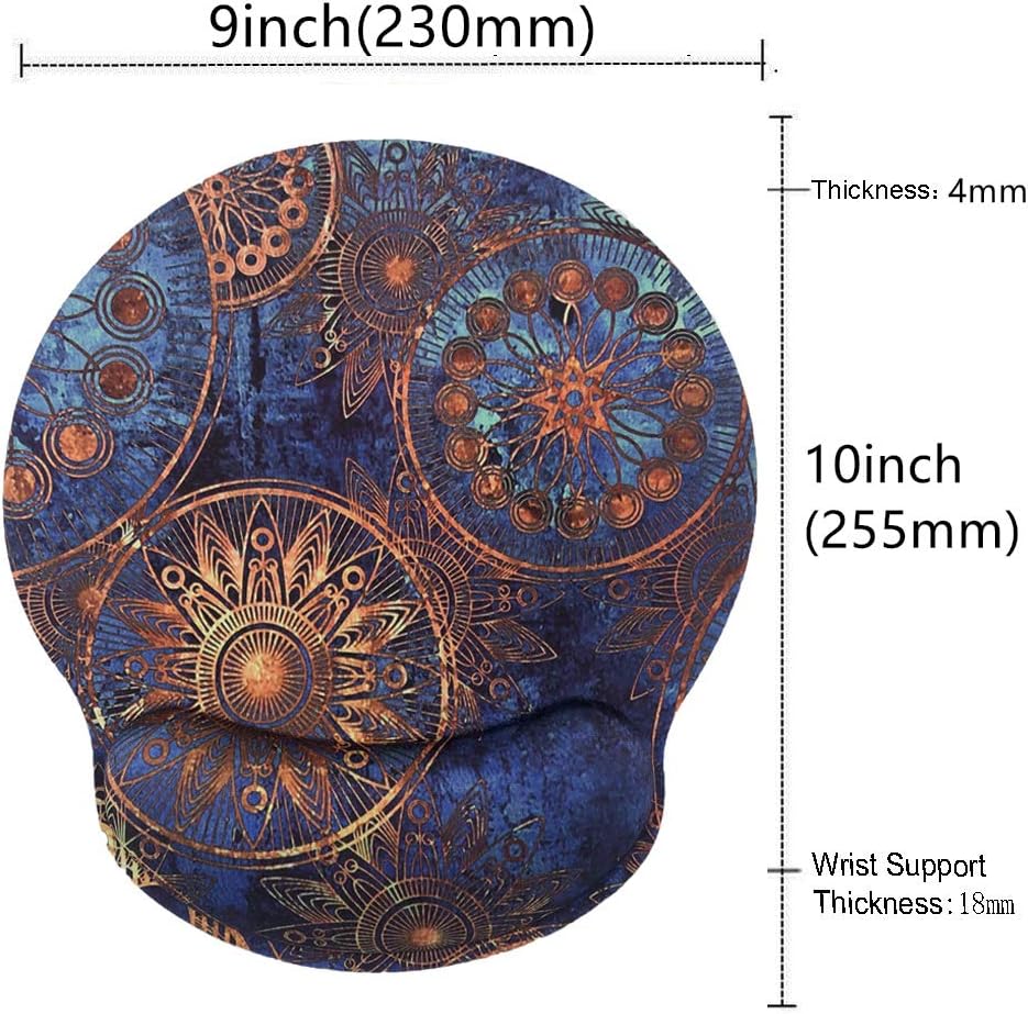 Memory Foam Mousepad with Wrist Support Design Ergonomic Mouse Pad Comfortable Wrist Rest Non-Slip PU Base Mouse Mat (Classic Mandala)