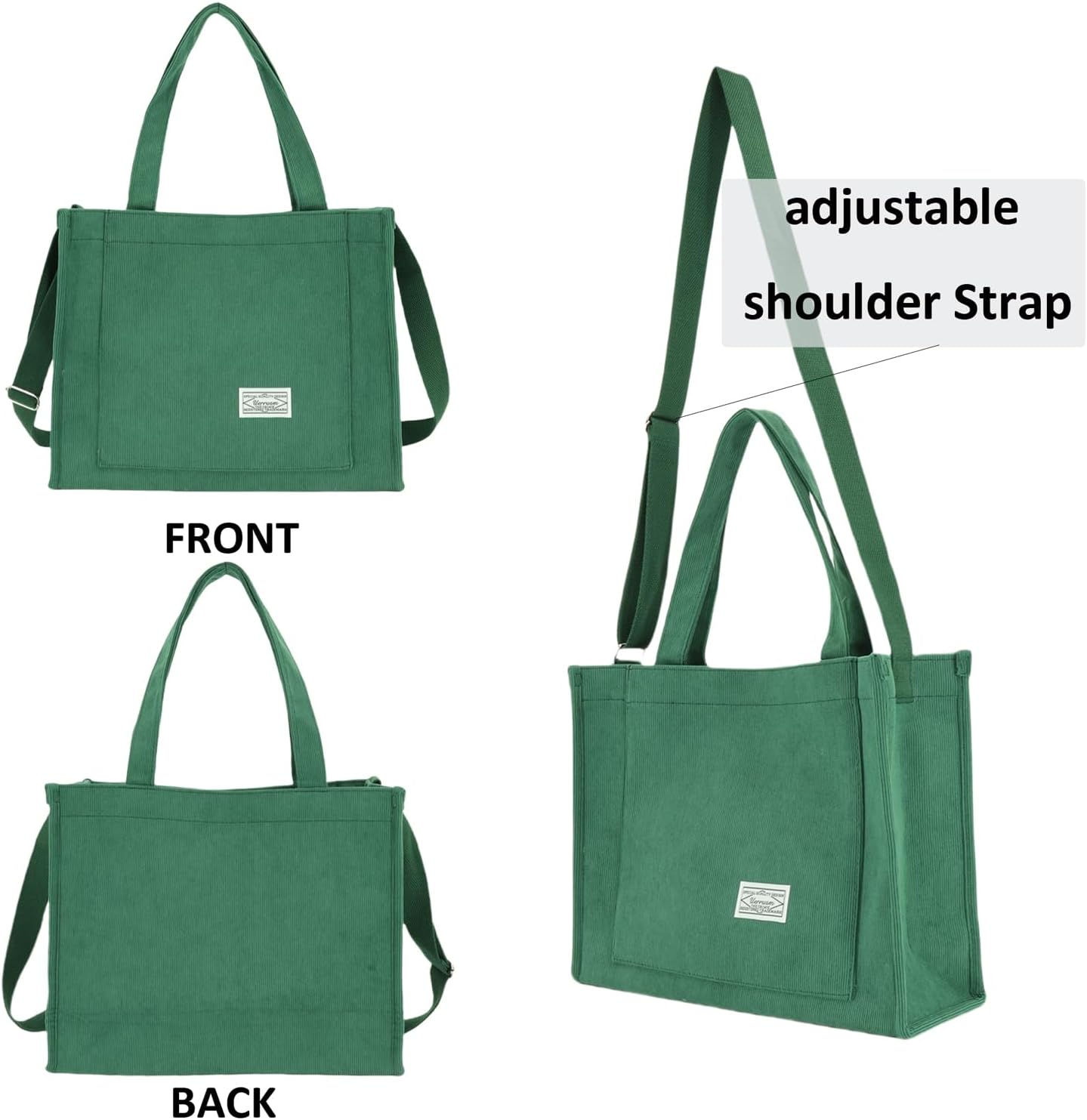 UERRUAM Corduroy Tote Bag for Women Work Crossbody Purse for Everyday,College,Travel,Lightweight Handbag Adjustable Strap - Image 3