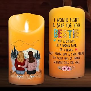 Wrappiness Besties Personalized LED Candle - I Would Fight A Bear for You, Funny Gift for Best Friends, Sisters, Coworkers, Keepsake for Women Friends (A10, 2 People)