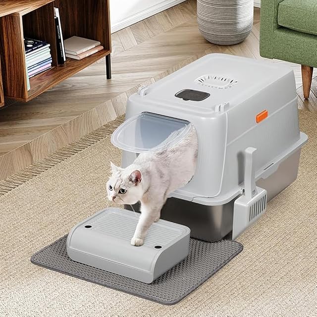 BAKAJI Arenero para Gatos XXL con Base de Acero de 35 litros y Plataforma antiarena