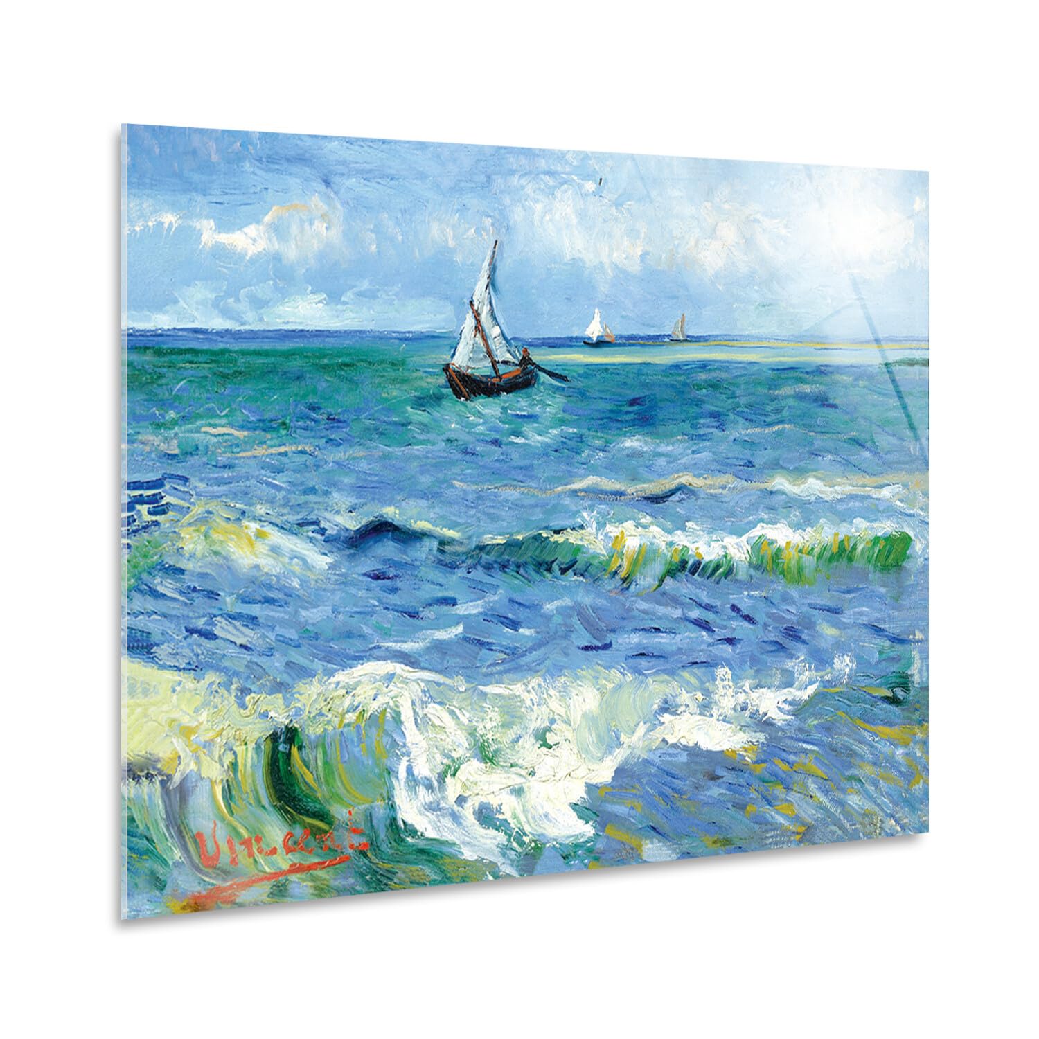 Giallobus - Cuadro - Vincent Van Gogh - El mar en Les Saintes Maries - Vidrio acrílico - 100L x 70l cm - Listo para colgar - Cuadros modernos para el hogar
