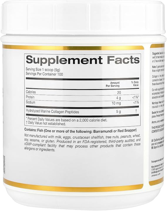 Hydrolyzed Marine Collagen Peptides, Unflavored, 1.1 lb (500 g), California Gold Nutrition