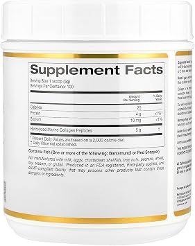 Hydrolyzed Marine Collagen Peptides, Unflavored, 1.1 lb (500 g), California Gold Nutrition