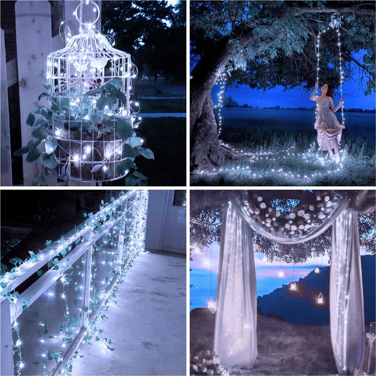 XAUCY 32 m lange 300 LED-Solar-Lichterkette, Kupferdraht, 8 Modi, wasserdichte Lichterkette für Hof, Weihnachtsbaum, Garten, Außendekoration, Solarleuchten (weiß, 50 m + 500 LEDs)