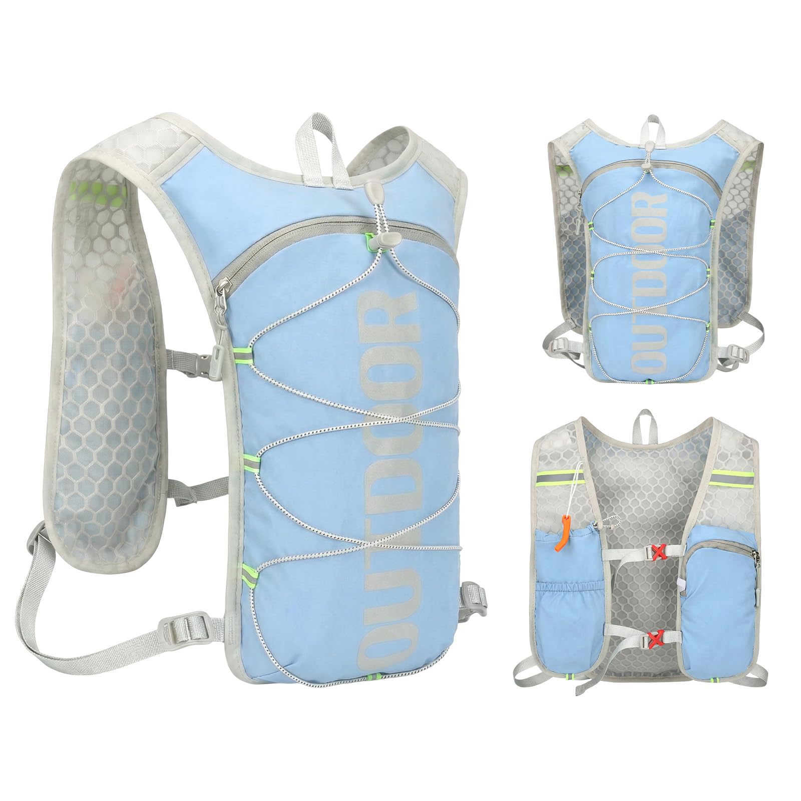 Running Hydration Vest Compatible with 1.5L Hydration Bladders, Reflective Running Backpack, Marathon Breathable Lightweight Running Vest Suitable for Men and Women, Cycling, Outdoor Hiking. (blue)