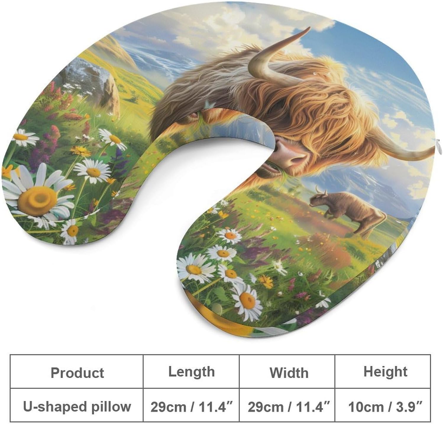 Highland Cow Travel Pillow U Shape Neck Pillow Washable Pillowcase for Sleeping Chair