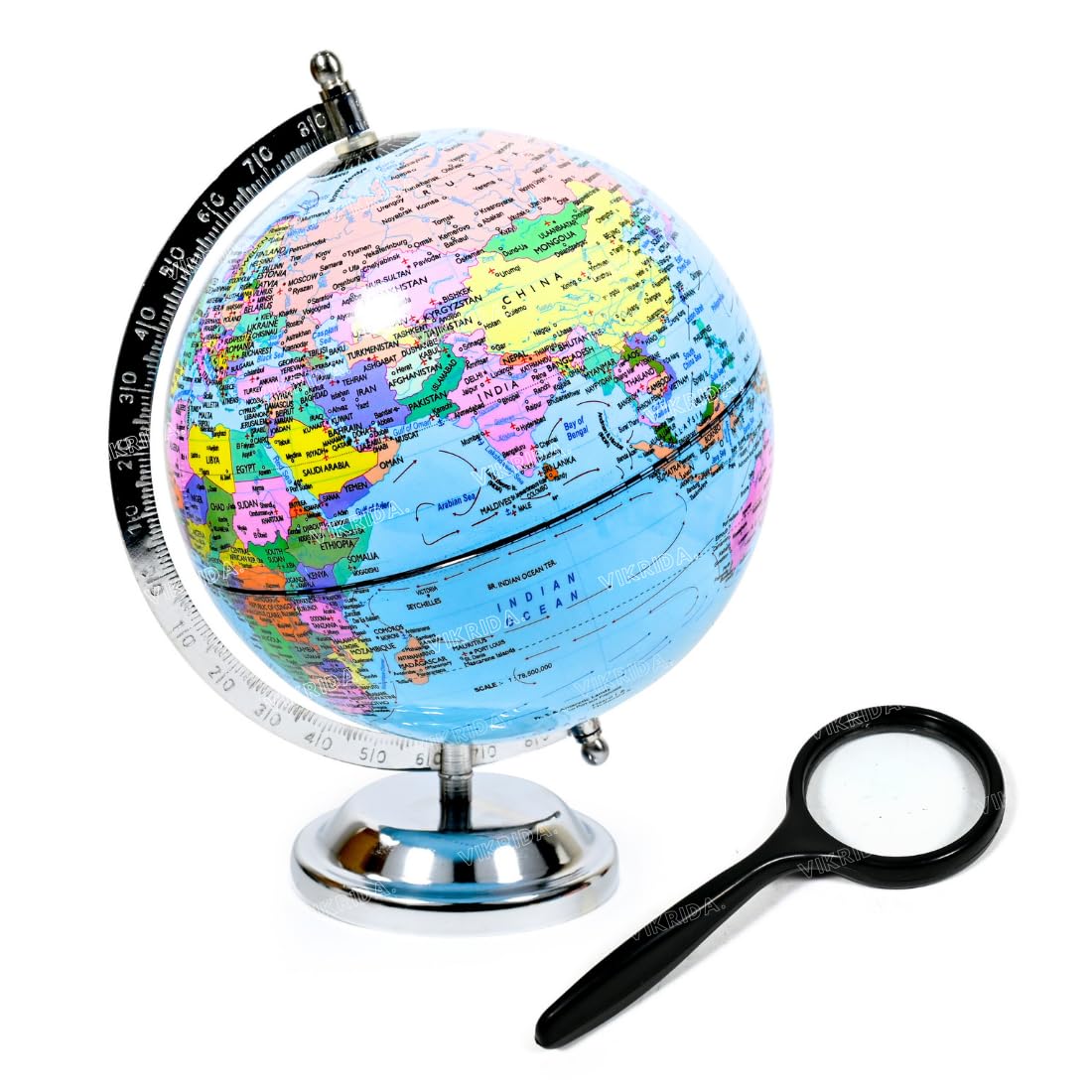 VikriDA Globe For Kids, Stem Steam Educational World Globe with Magnifying Glass For Kids/Political Globe/Office Globe/Globes For Students - 8 Inch (B0D6N6TJMY) Amazon Price History, Amazon Price Tracker