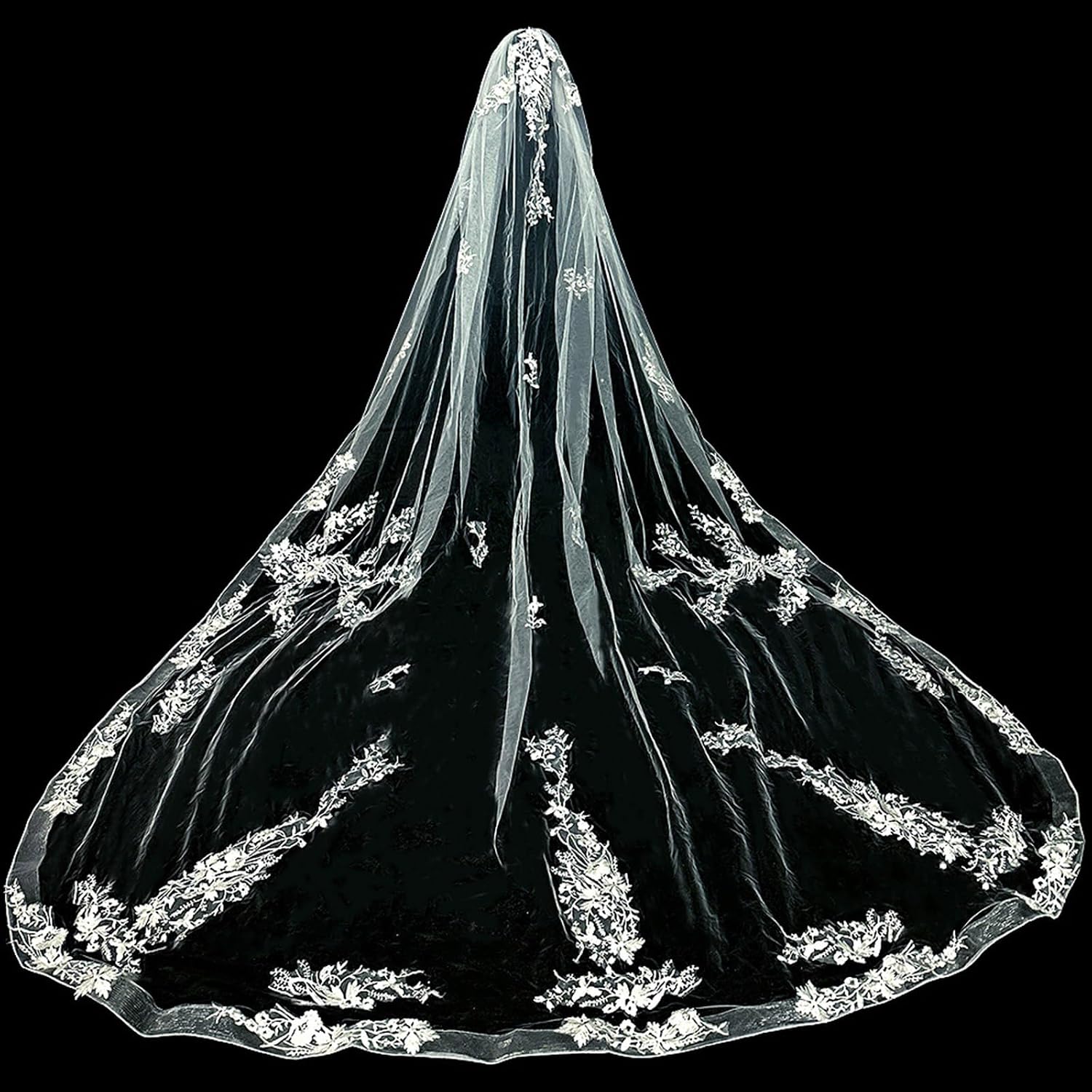 Bridal Veil Soft Tulle Cathedral Length Wedding with Comb Embroidery Flower Appliques Wedding Accessory 138Inch Comfortable B