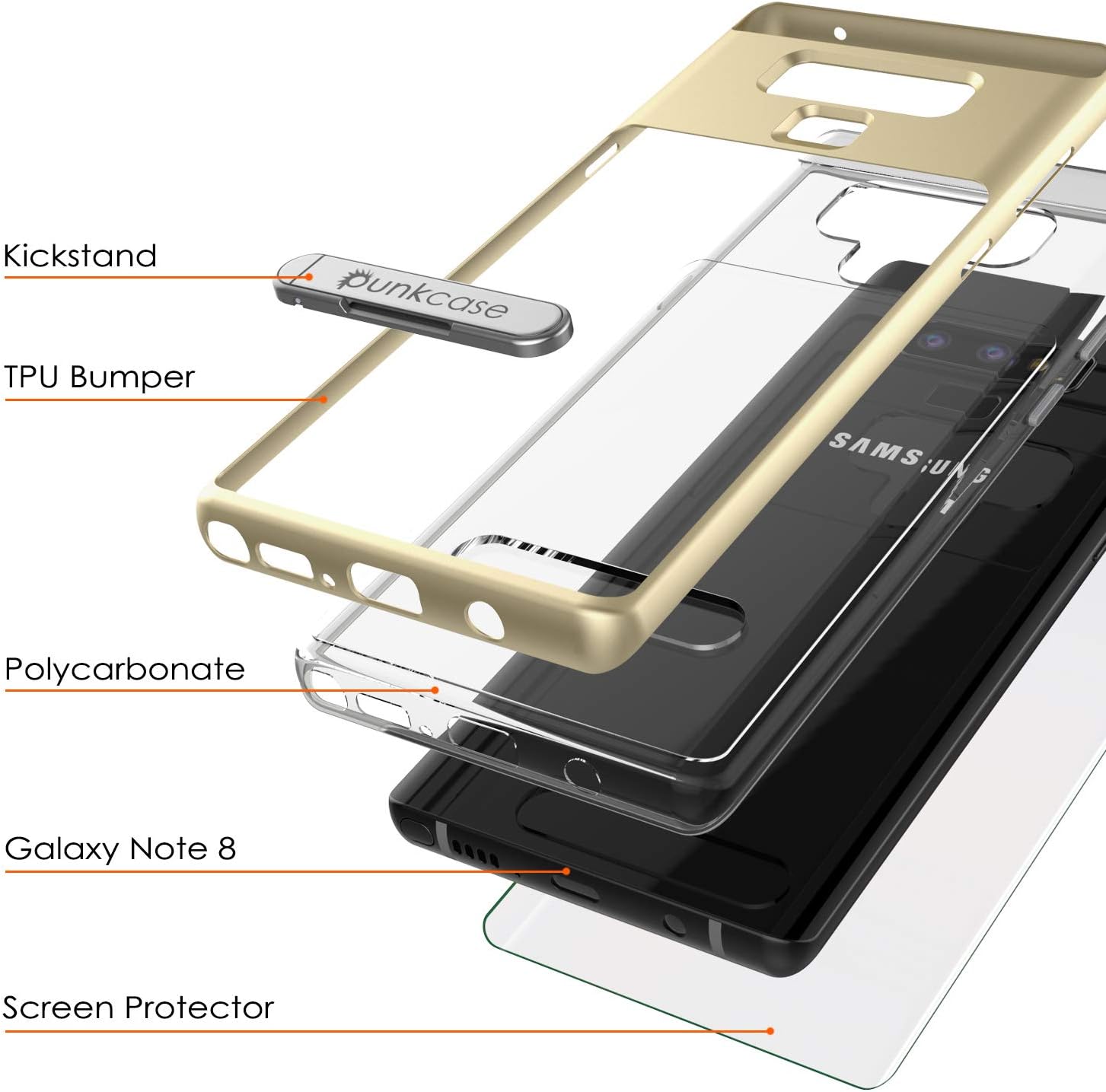 Galaxy Note 9 Case, PUNKcase [Lucid 3.0 Series] [Slim Fit] [Clear Back] Armor Cover w/Integrated Kickstand, Anti-Shock System & PUNKSHIELD Screen Protector for Samsung Galaxy Note 9 [Gold]
