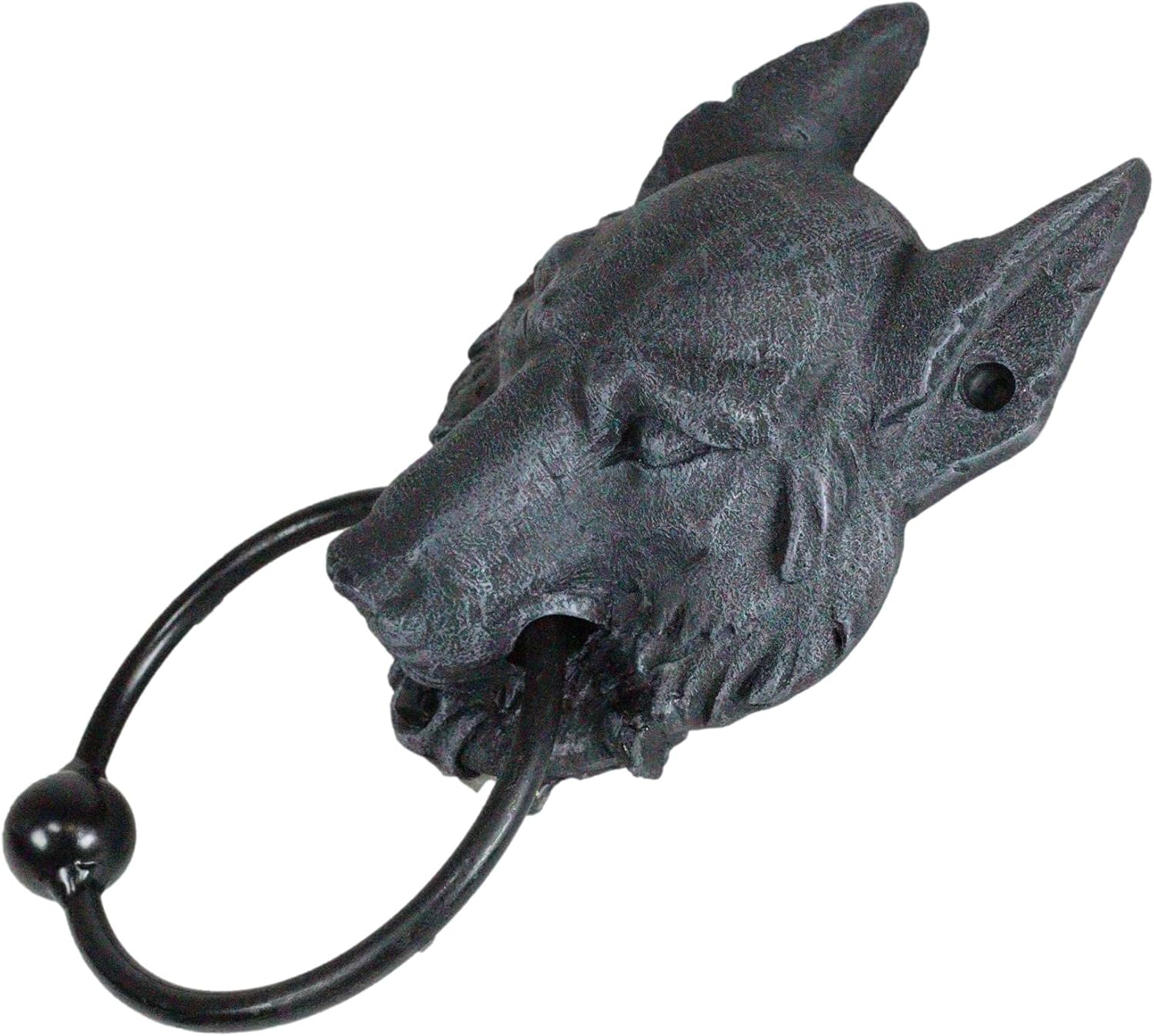 Ebros Gothic Gargoyle Moon Ghost Alpha Wolf Head Door Knocker With Metal Ring Knocking Ball Sculpture Howling Wolves Timberwolves Animal Spirit Accent