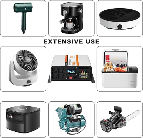 Miniatura 6 de Inversor de onda sinusoidal pura de 3000 W, CC 12 V a CA 120 V con pantalla LCD, control remoto, puerto USB, 4 salidas de CA y bloque de terminales