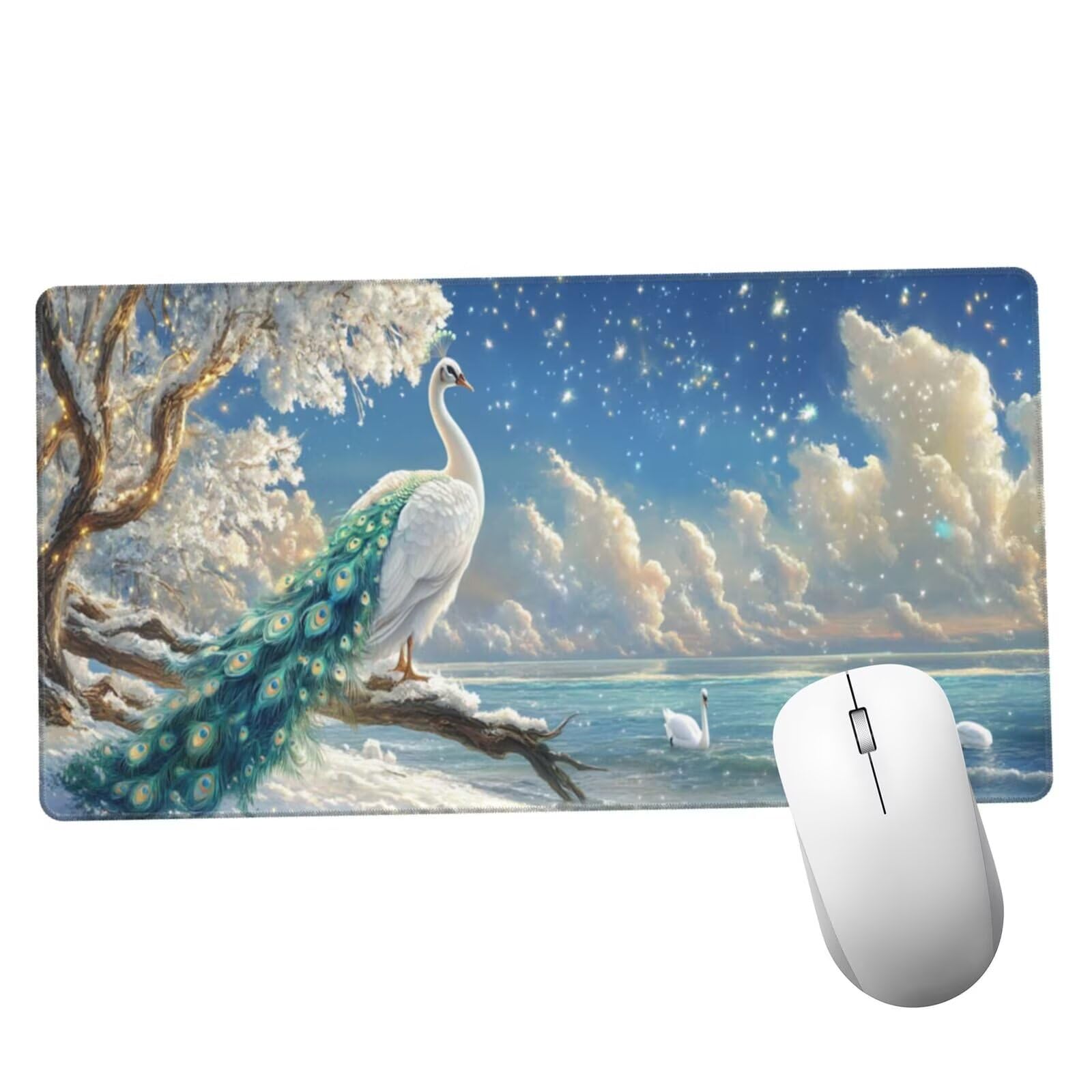 Biała podkładka pod mysz XXL paw mata na biurko 1600 x 800 x 3 mm zmywalna podkładka do gier na laptopa, z antypoślizgową gumową podkładką dla graczy, PC, pracowników biurowych Y517