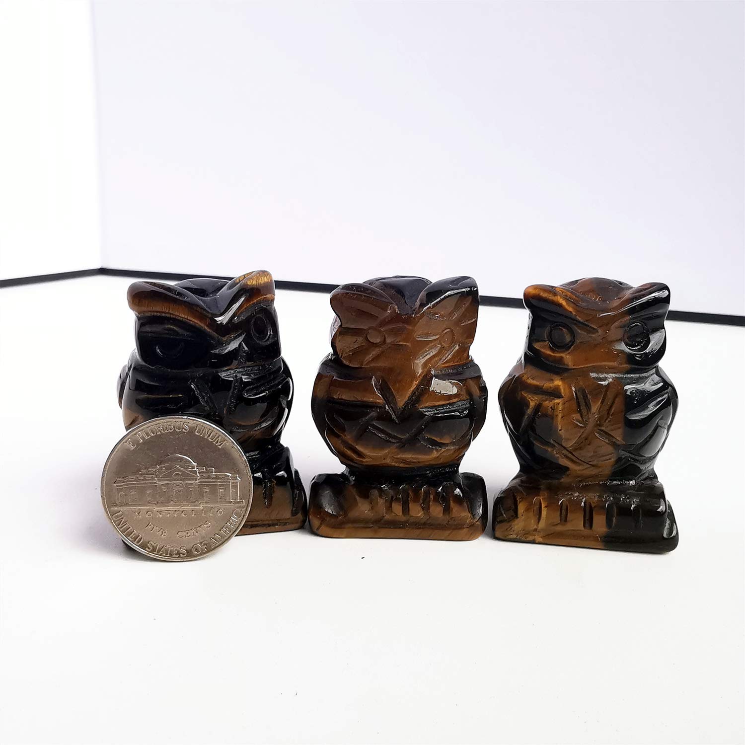 Manekieko Natural Tiger's Eye Owl Crystals and Healing Stones Figurines Collectibles,38mm Office Decor Gemstone - Image 3