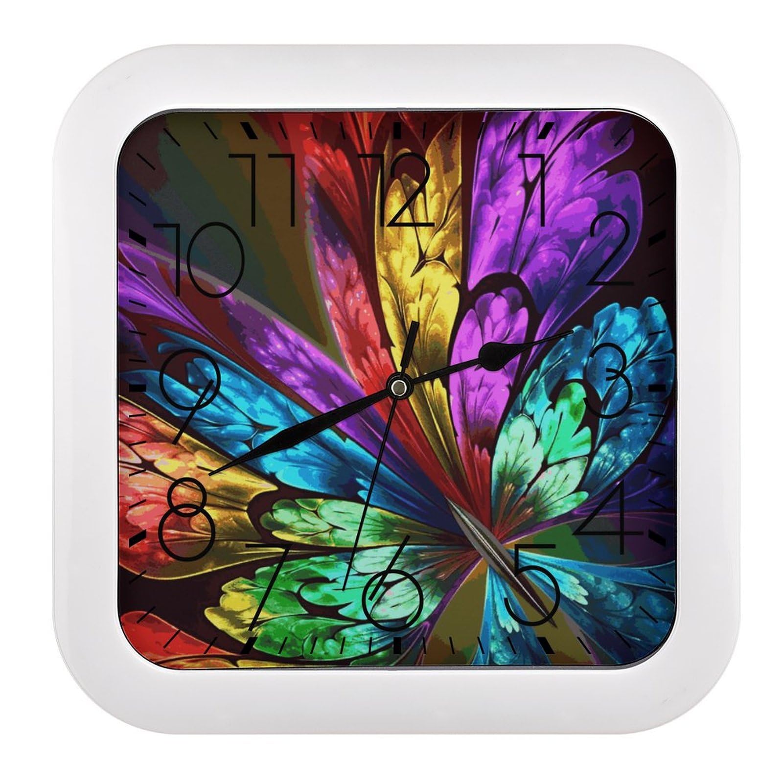 LDGSUPH Rainbow Butterfly Wall Clock Silent Non-Ticking Modern Clock Personalized Vintage Square Clocks for Travel Office Kitchen Home Decorative Clocks 10.2 Inch