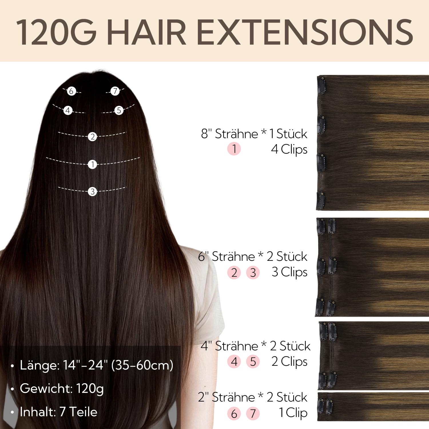 hotbanana Clip In Extensions Echthaar, Balayage Dunkel Braun to Chestnut Braun 45cm 120g 7 Stück Unsichtbar Clip In Echthaar Extensions Günstig Haarverlängerung Glatt Remy Hair Extensions 18 Zoll